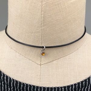 November "Topaz" Birthstone Leather Choker Necklace